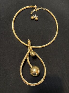 Gold-Tone Statement Drop Necklace and Stud Earrings